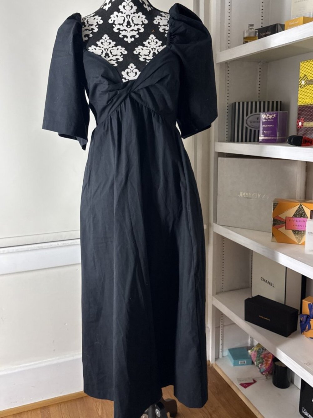 Abercrombie & Fitch - Black Flared Sleeve Midi Dress Sz Small Tie Back Pockets